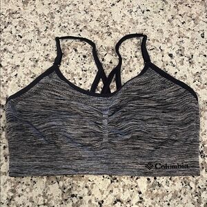 3/$25🛍️ Columbia Black and Gray Space-Dye Sports Bra, stretchy, no cup pads, L